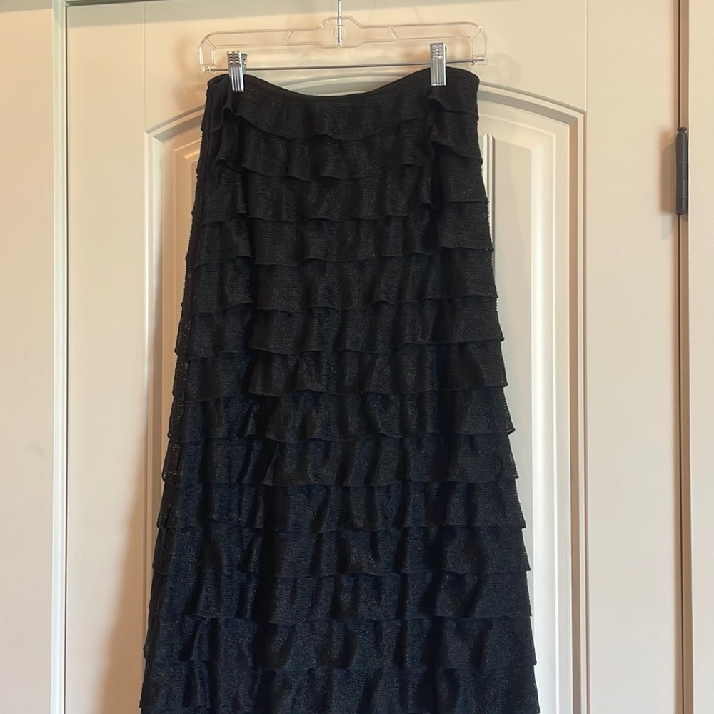 Long black ruffle skirt